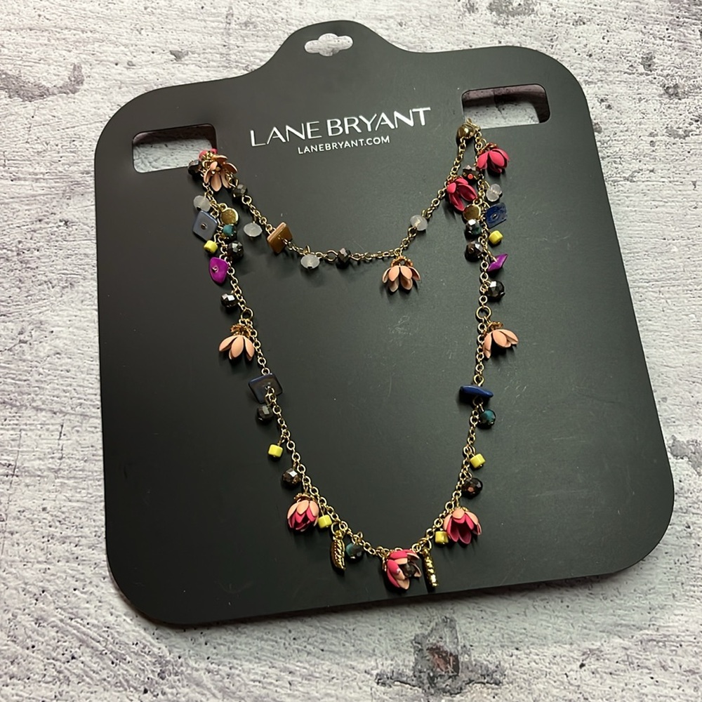 NWT Lane Bryant Colorful Beaded Floral Accent Layered Chain Necklace
